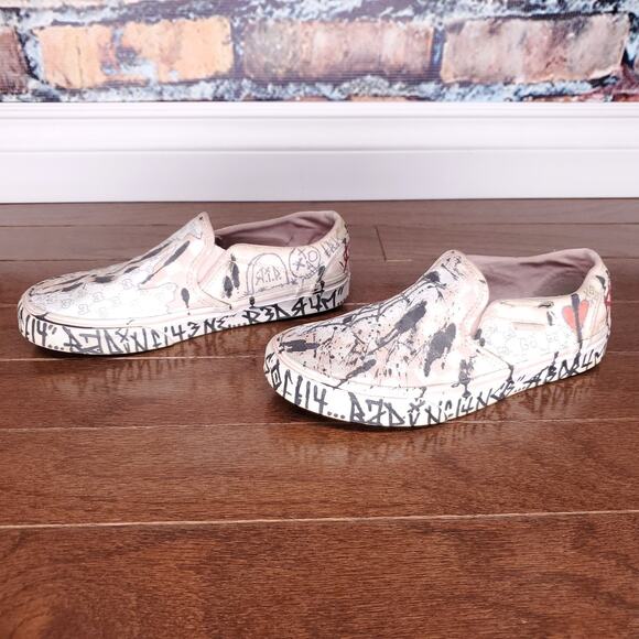 Vans Slip On Sneakers Women's 7 Pink Checkered Custom DIY Graffiti Grunge Skater - Picture 4 of 9